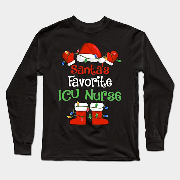 Santa's Favorite ICU Nurse Funny Christmas Pajamas Long Sleeve T-Shirt by cloverbozic2259lda